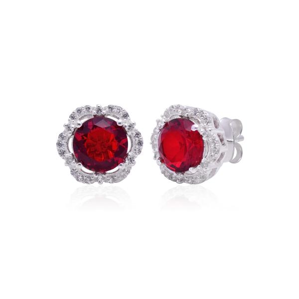 【並行輸入品】Created Ruby Stud Earrings 925 Sterling Sil...
