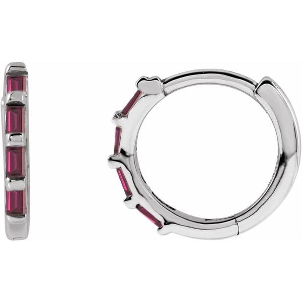 【並行輸入品】Sterling Silver Ruby Hinged Hoop Earrings