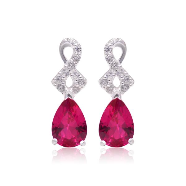 【並行輸入品】Created Ruby Stud Earrings 925 Sterling Sil...