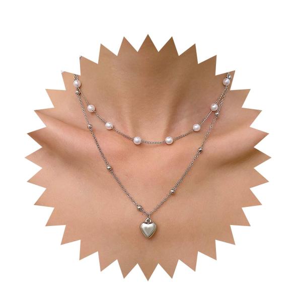 【並行輸入品】Allereyae ヴィンテージ レイヤードハートペンダントネックレス パフハートネッ...