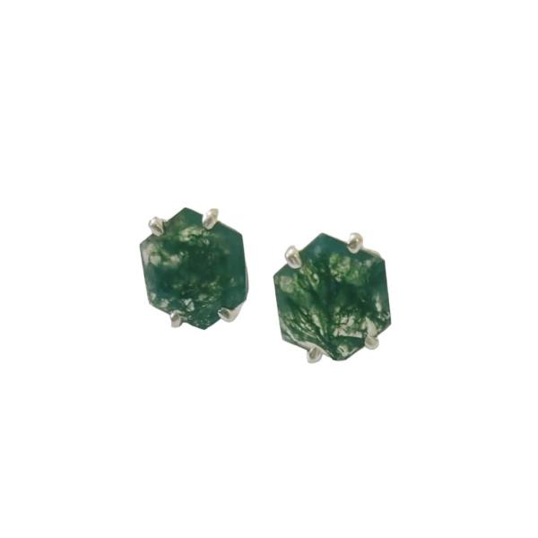 【並行輸入品】Natural Moss Agate Studs 10mm Hexagon Studs...