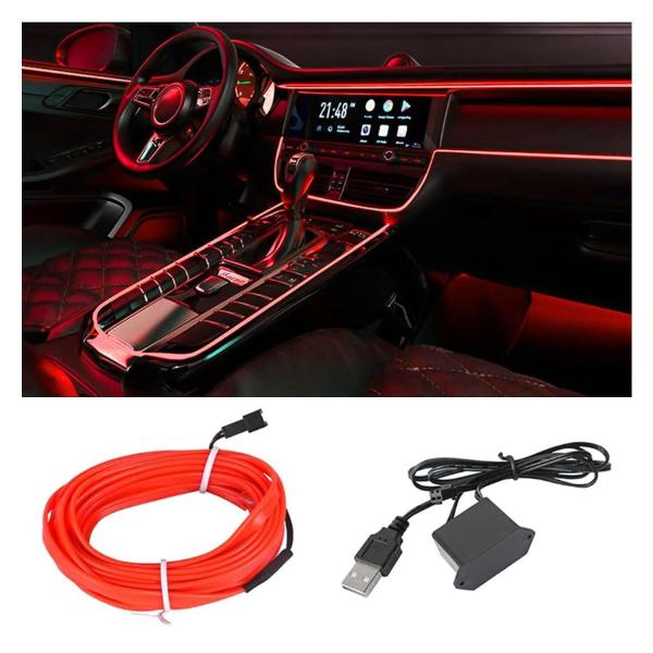 EL Wire Interior Car LED Strip Lights, USB Car Neo...