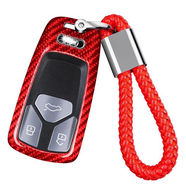 【並行輸入品】T carbon Audi Q5 キーフォブカバー キーチェーンストラップ付き 本物の...