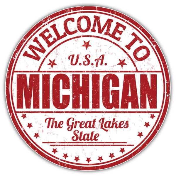 Michigan USA State Grunge Welcome Emblem Sticker  ...