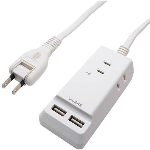 ミヨシ OAT24U3P15WH 耐雷USBコード付きタップ 1.5m 3個口2ポート2.4A スウ...