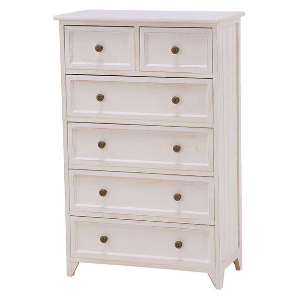 薄型チェスト 5段 幅60cm シャビーホワイト リビング収納棚 コンパクト 大容量 木製 Rura...