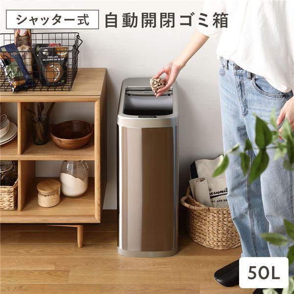 ゴミ箱 ダストボックス 約幅25cm 50L 大容量 シャッター開き コードレス 自動開閉センサー ...
