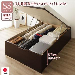 〔お客様組み立て〕 収納 ベッド ショート丈セミシングル 跳ね上げ式 縦開き 深さ37cm ミドルタイプ 日本製薄型ポケットコイルマットレス付き 送料無料｜best-value