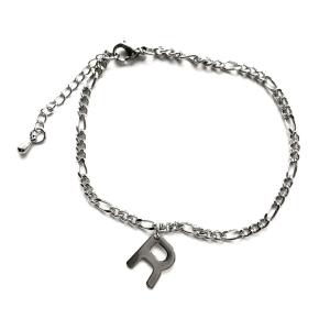 R アルファベット/イニシャル アンクレット ステンレスフィ...
