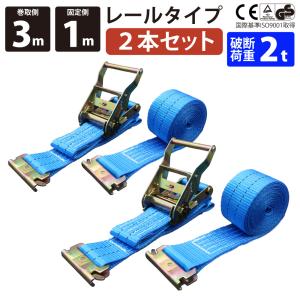 ラッシングベルト 50mm ブルー レール 固定側1m 巻側3m ラチェット式 