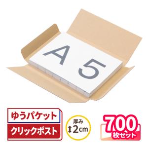 ダンボール 段ボール 定形外郵便 メール便 クリックポスト 段ボール箱 A5 厚さ2cm 茶色 梱包資材 まとめ買い 700枚 ｜215×153×16mm (45141)