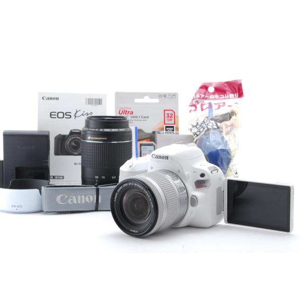 【極上美品】Canon キヤノン Eos Kiss X9 ホワイト ダブルズームレンズセット SD(...