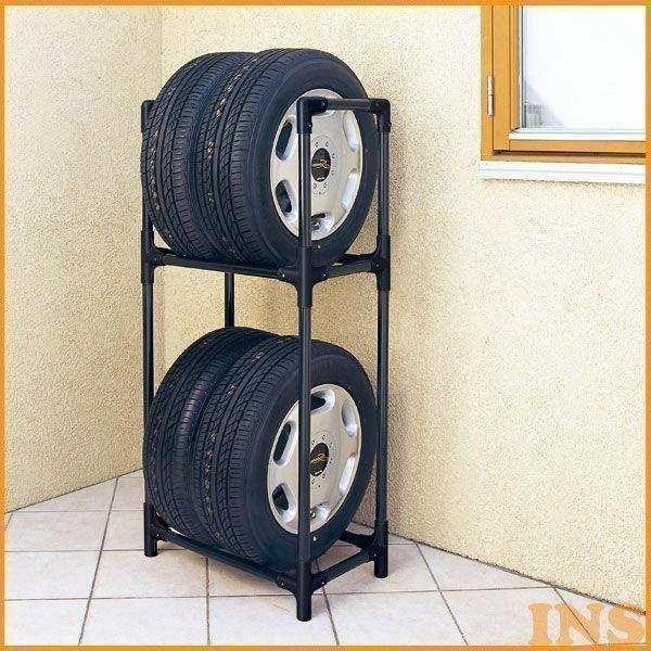 タイヤラック 縦置き 4本 タイヤスタンド 収納 耐荷重120 kg 保管 普通車 2段 スリム 省...