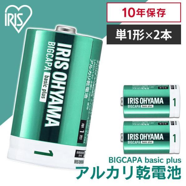 乾電池 電池 単1 単1形 2本パック アルカリ乾電池 BIGCAPA basic＋ LR20Bbp...