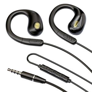 イヤホン 有線 オープンイヤー型 3.5mm 耳掛け マイク付き 通話可能 開放型 軽量 オンライン会議 通勤 通学 ランニング ((S