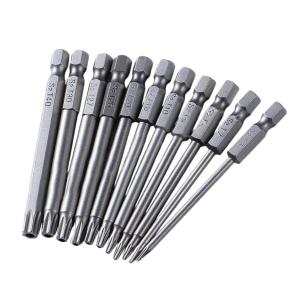 トルクスドライバー ビット 11本セット 中空トルクス頭 75ｍｍ 六角軸 6.35mm T6-T40 磁気 電動ドライバー ((S