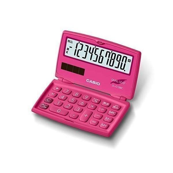 カシオ SL-C100C-RD-N ビビッドピンク カラフル電卓 10桁 折りたたみ手帳タイプ