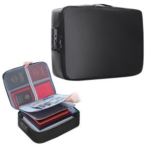 書類収納バッグ 大容量 3層 撥水 オックスフォード生地 ダイヤル式暗証番号ロック付き パスポート 通帳 契約書 ((S｜ベストワン