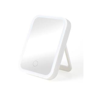 女優ミラー 卓上ミラー 鏡 手鏡 LED ライト USB コンパクト 携帯 ホワイト ((S