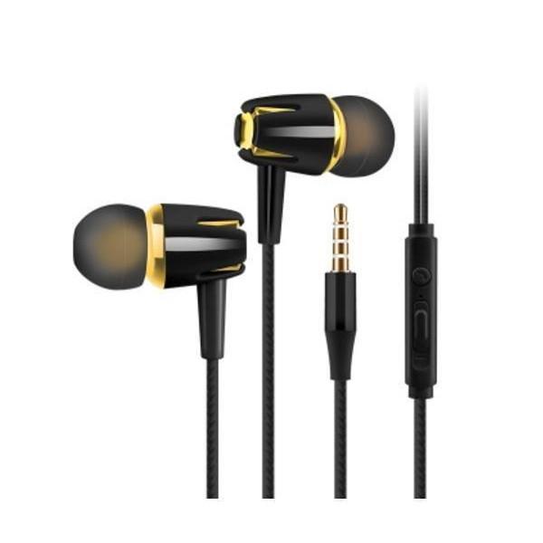 イヤホン 有線 マイク  ブラック×ゴールド おしゃれ ボタン付き 通話可能 カナル型 イヤホンジャ...