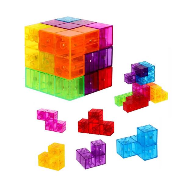キューブパズル クリア おもちゃ 知育玩具 組み立て マグネティックキューブ ブロックパズル マグネ...