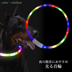 犬 猫 光る 首輪 LED レインボー 夜間 ...の詳細画像1