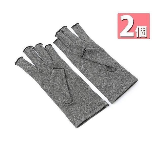 2個セット 手袋 サポーター 着圧 バネ指 手首 引き締め 指なし グレー S ((S