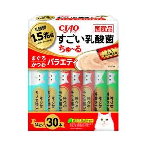 チャオ すごい乳酸菌ちゅ〜る30本 まぐろ・かつおバラエティ 14g×30本 いなば CIAO｜bestone1