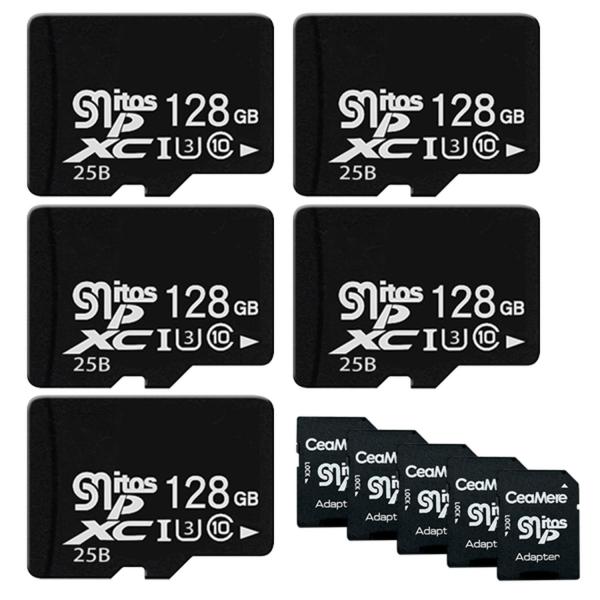 microsd 128GB class10 U3 5個セット 高速 SDカード変換アダプタ付き マイ...