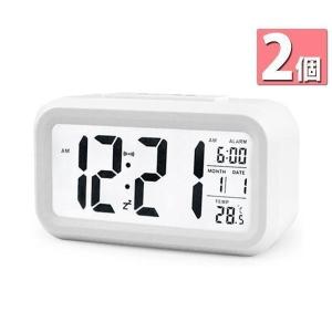 2個セット 目覚まし時計 置時計 おしゃれ デジタル ライト 時計 見やすい シンプル 温度計 ホワイト 多機能 ((S｜bestone1
