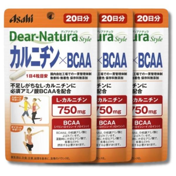 3個セット アサヒグループ食品 ディアナチュラスタイル カルニチン×BCAA 80粒 20日分 サプ...