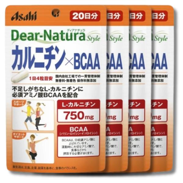 4個セット アサヒグループ食品 ディアナチュラスタイル カルニチン×BCAA 80粒 20日分 サプ...