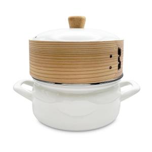 富士ホーロー ホワイト せいろ付きホーロー鍋 蒸し料理用鍋 直火対応 セイロと鍋の2WAY仕様 18cm