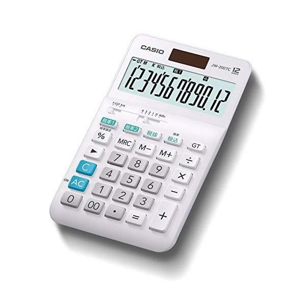 カシオ W税率電卓 12桁 税計算 ホワイト ジャストタイプ JW-200TC-N