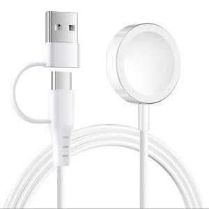 アップルウォッチ 充電器 ワイヤレス充電 Watch充電器 磁気充電ケーブル USB タイプA Type-C 2in1 Watch充電ケーブル ホワイト ((S