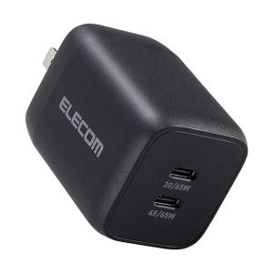 エレコム MPA-ACCP4365BK USB  Type-C キューブ AC充電器 65W ブラック Power Delivery (C x 2 ) ELECOM｜ベストワン