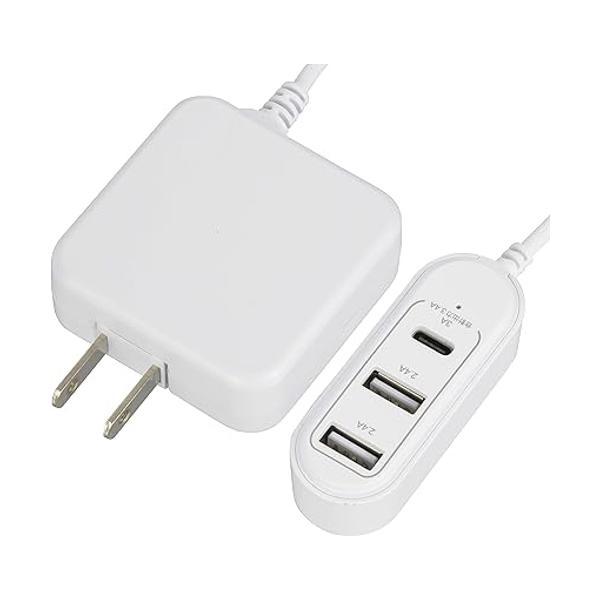 オーム電機 オーム コード付きACアダプター USB電源TypeC+TypeA×2 MAV-AUHB...