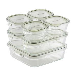 イワキ PC-PRN7G4 耐熱ガラス パック&レンジ 7点セット システムセット 保存容器 オリーブグリーン iwaki