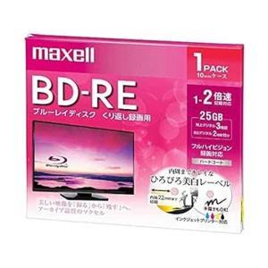 マクセル 録画用 BD-RE 標準130分 2倍速 ワイドプリンタブルホワイト 1枚パック BEV25WPE.1J｜bestone1