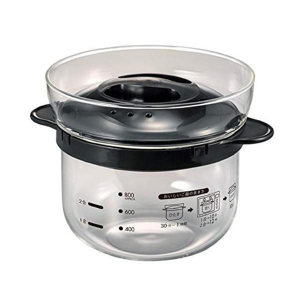 ハリオ XRCN-2-B ブラックガラスのレンジご飯釜1〜2合 電子レンジ用  1〜2合用 日本製 ...