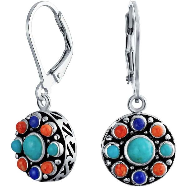 【並行輸入品】南西部スタイル マルチ ストーン ラピス ターコイズ オレンジ サンゴ メダリオンぶら...