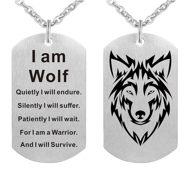 ファッション オオカミ ペンダント ネックレス I am Wolf Fans ギフト ドッグタグ ジ...