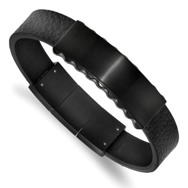 Solid Stainless Steel Men&apos;s Brushed and Black IP L...