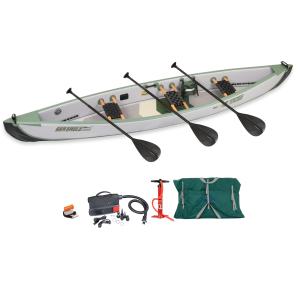 【並行輸入品】Sea Eagle TC16 インフレータブルトラベルカヌー 3人用 伝統的なスタイルの木製/ウェブカヌーシート 電動ポンプパッケ