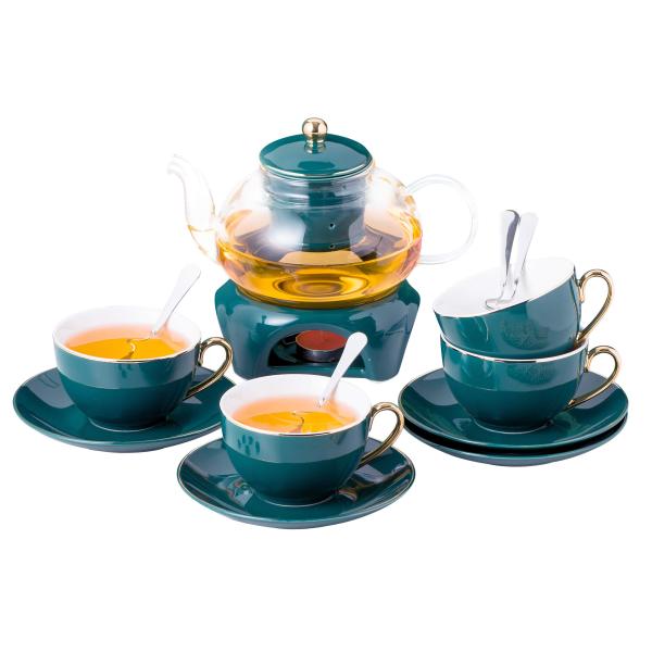 Jusalpha Dark Turquoise Green Fine China Glass Tea...