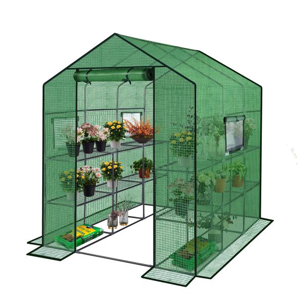 【並行輸入品】ENSTVER 強化ウォークイン温室 窓付き、植物 ガーデニング グリーンハウス 2段...