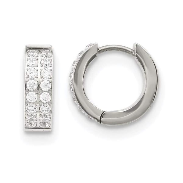 Stainless Steel with 2 Rows Of Cubic Zirconia Hing...