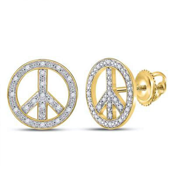 10k Two Tone Gold Diamond Peace Sign Stud Earrings...