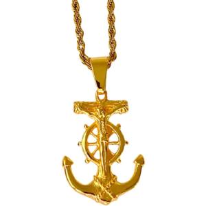 Shop-iGold Anchor Men Women 14k Gold Finish Pendant Stainless Steel Real 3 mm Rope Chain Necklace  Mens Jewelry  Iced Pendant  Rope Necklace (24inc