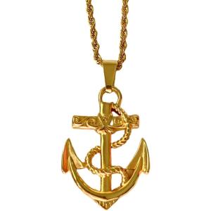 Anchor Men Women 14k Gold Finish Pendant Stainless...